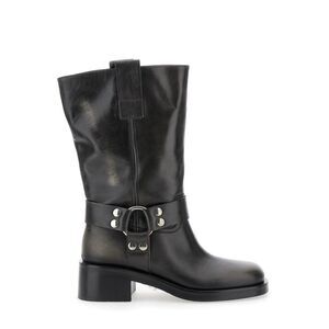 Strategia Women Black Ankle Boots With Studs And Ring In Leather Woman